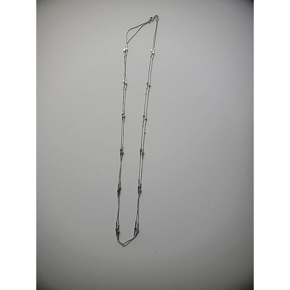 Vintage Necklace Silver Tone Double Strand Chain Bead Bar Jewelry Costume - Picture 7 of 12